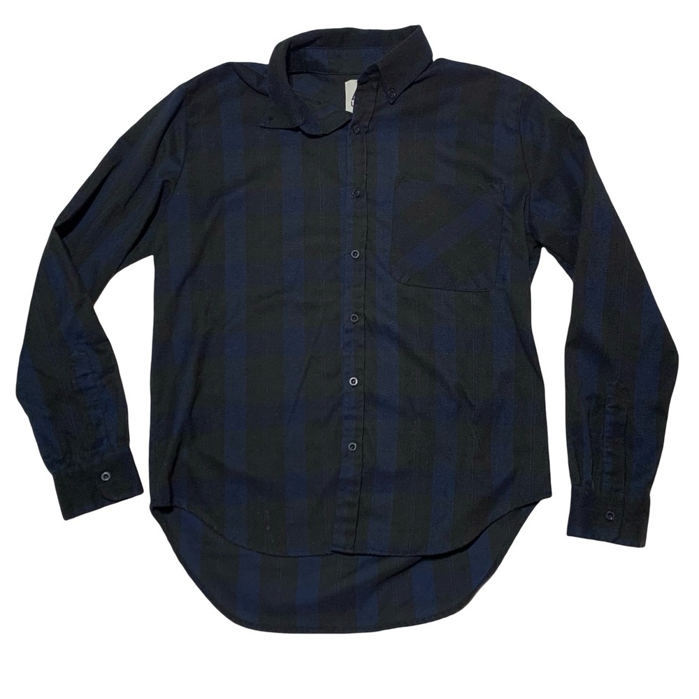 Unif Long Sleeve Button Down Black Blue Plaid Mens Size Large Vintage